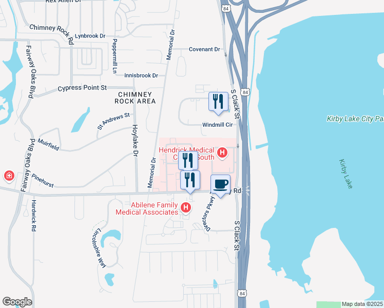 map of restaurants, bars, coffee shops, grocery stores, and more near 6032 Hospital Drive in Abilene