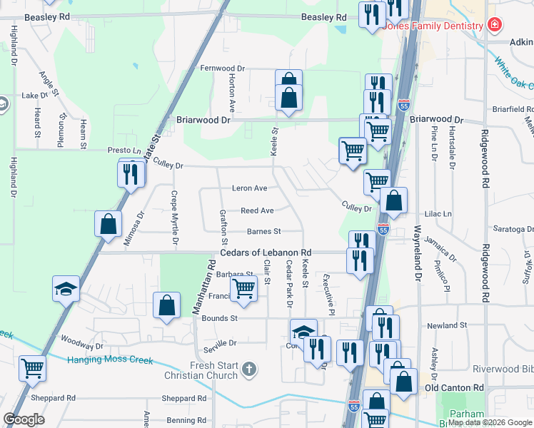 map of restaurants, bars, coffee shops, grocery stores, and more near 376 Reed Avenue in Jackson
