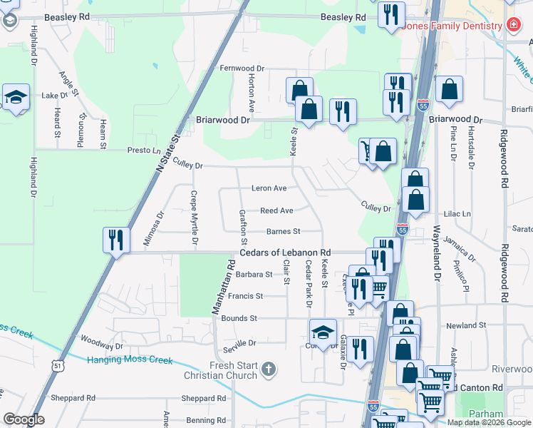 map of restaurants, bars, coffee shops, grocery stores, and more near 340 Reed Avenue in Jackson