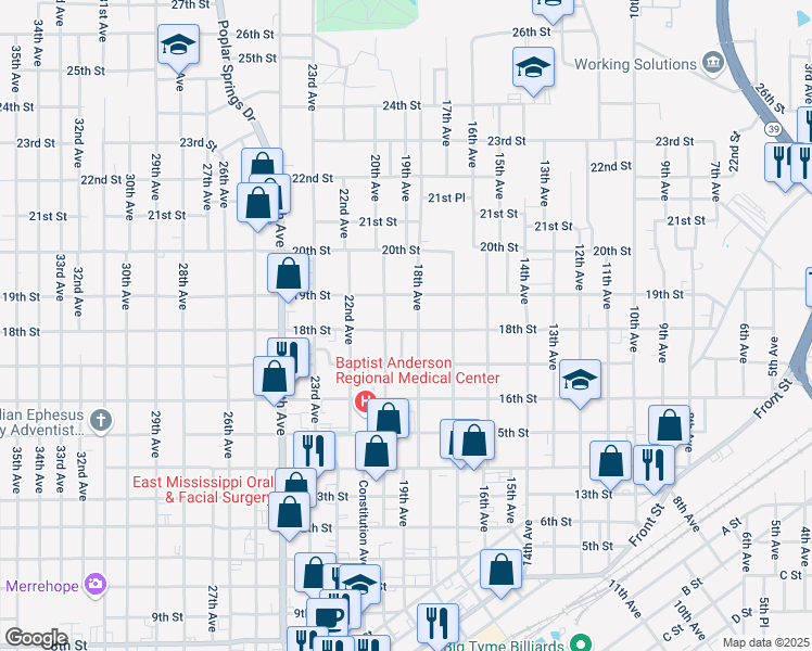 map of restaurants, bars, coffee shops, grocery stores, and more near 1808 18th Street in Meridian