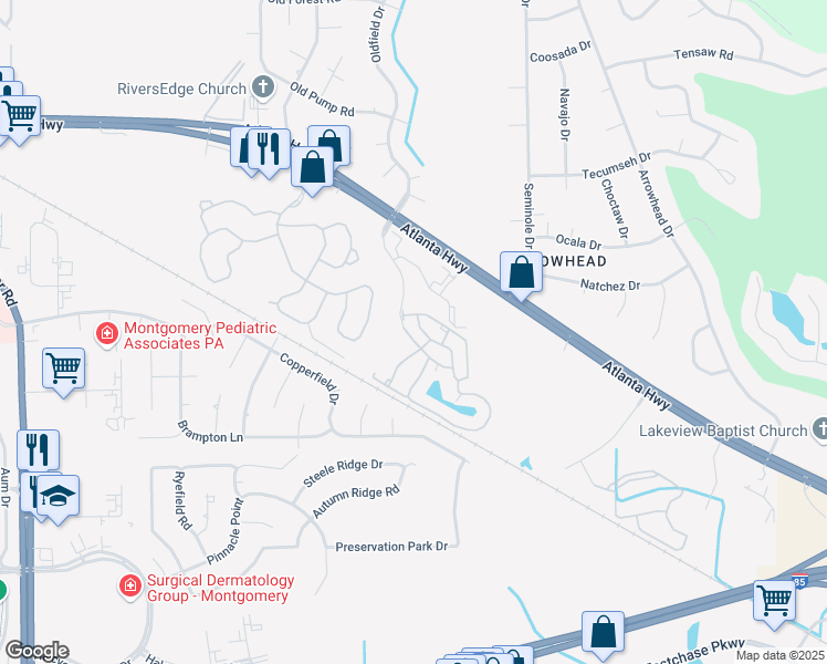 map of restaurants, bars, coffee shops, grocery stores, and more near 8230 New Haven Boulevard in Montgomery