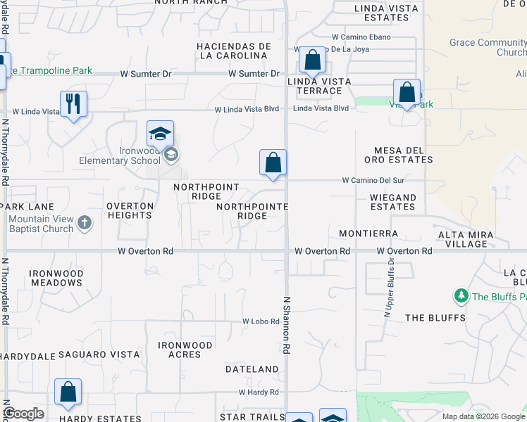 map of restaurants, bars, coffee shops, grocery stores, and more near 2954 West Yorkshire Street in Tucson