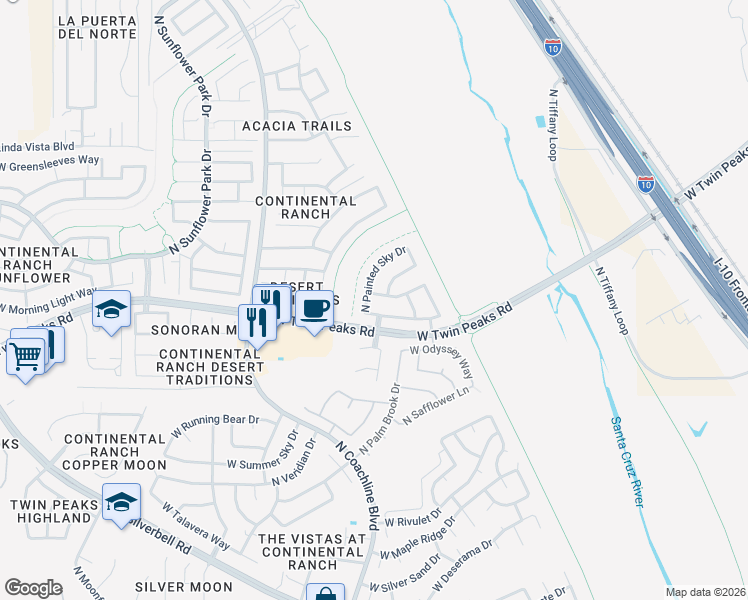 map of restaurants, bars, coffee shops, grocery stores, and more near 7352 West Clear Canyon Drive in Tucson
