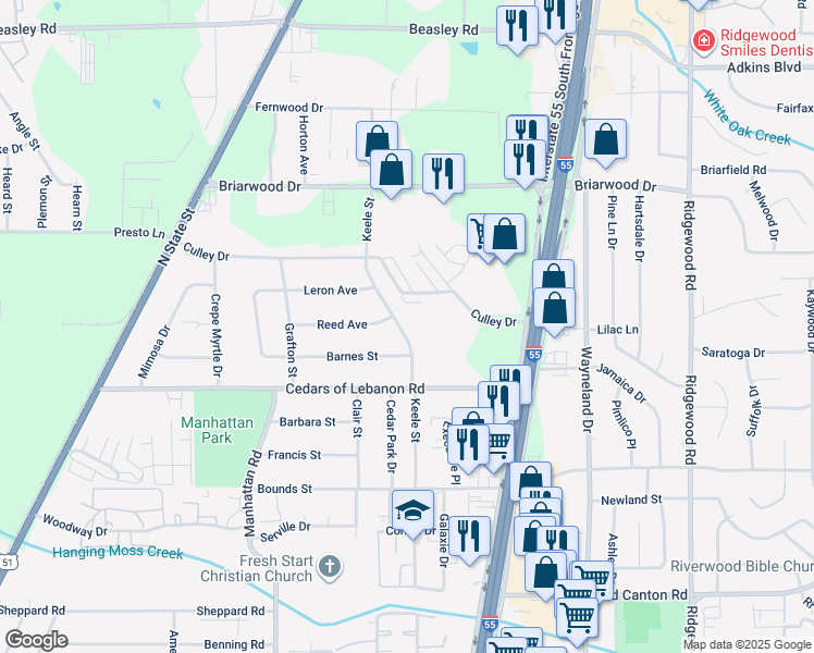 map of restaurants, bars, coffee shops, grocery stores, and more near 5440 Keele Street in Jackson