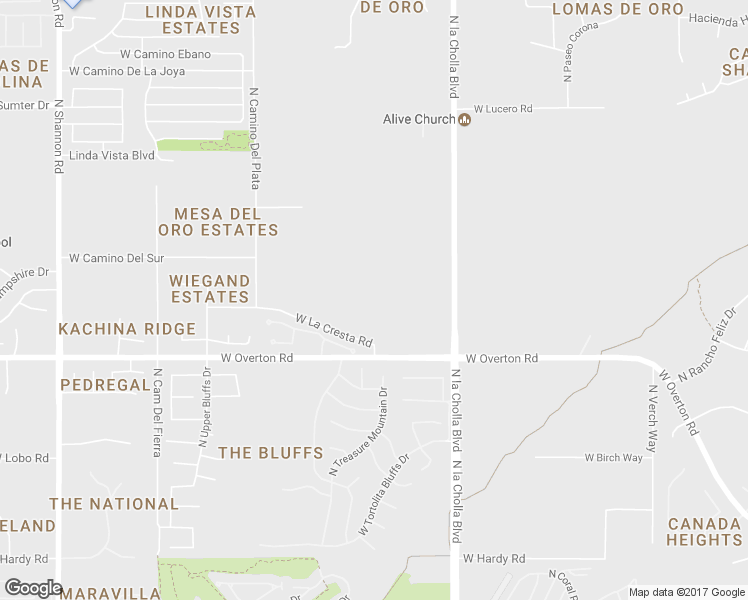 map of restaurants, bars, coffee shops, grocery stores, and more near 2282 West La Cresta Road in Tucson