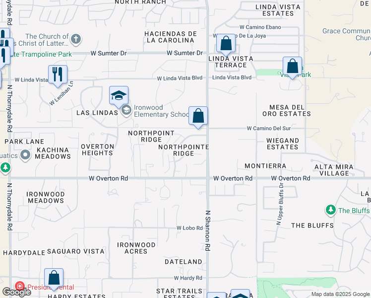 map of restaurants, bars, coffee shops, grocery stores, and more near 2954 West Yorkshire Street in Tucson
