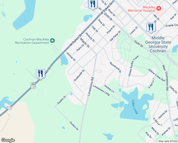 map of restaurants, bars, coffee shops, grocery stores, and more near 157 Jessup Street in Cochran
