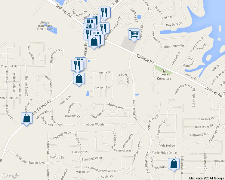 map of restaurants, bars, coffee shops, grocery stores, and more near 1044 Bowsprit Lane in Brandon