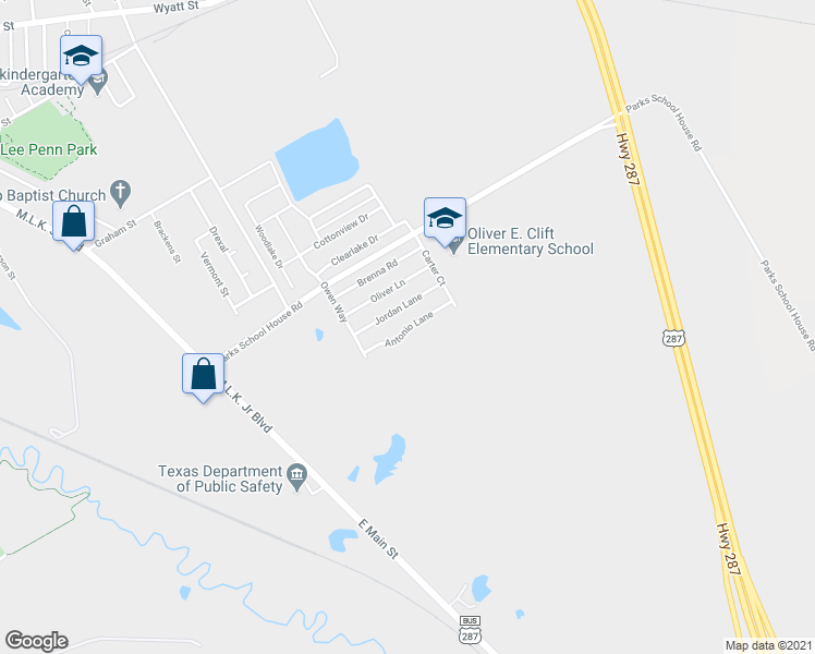 map of restaurants, bars, coffee shops, grocery stores, and more near 621 Antonio Lane in Waxahachie