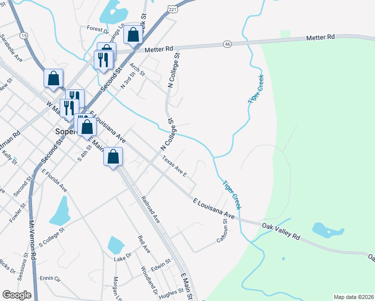 map of restaurants, bars, coffee shops, grocery stores, and more near 1332 Varnedo Street in Soperton