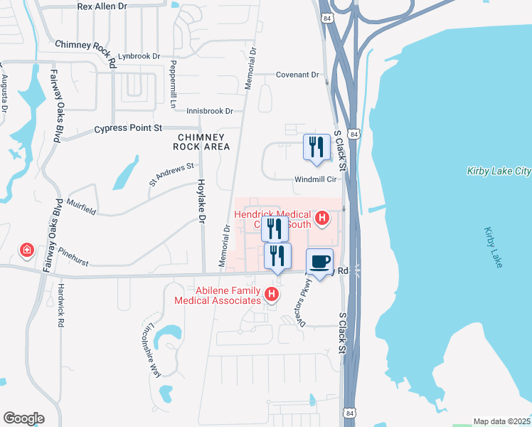 map of restaurants, bars, coffee shops, grocery stores, and more near 6050 Hospital Drive in Abilene