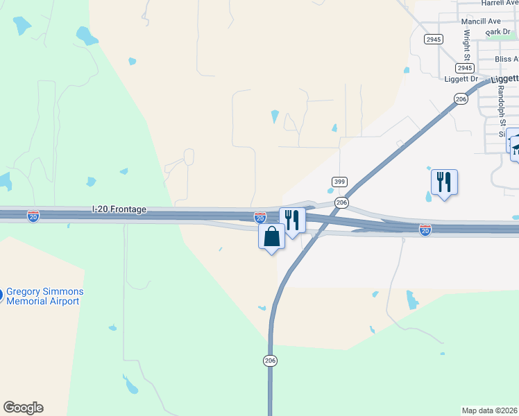 map of restaurants, bars, coffee shops, grocery stores, and more near 16818 Interstate 20 Frontage in Cisco
