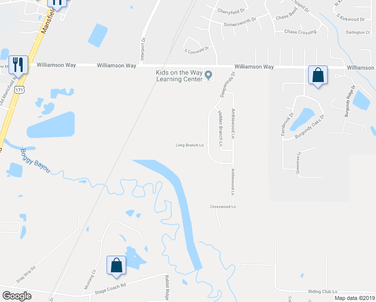 map of restaurants, bars, coffee shops, grocery stores, and more near 2715 Long Branch Circle in Shreveport