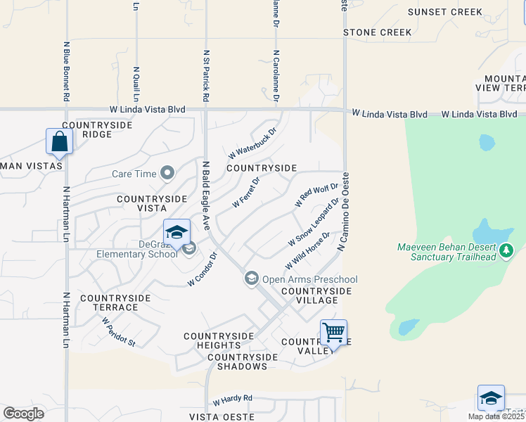 map of restaurants, bars, coffee shops, grocery stores, and more near 4860 West Condor Drive in Tucson