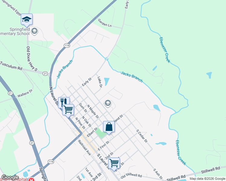 map of restaurants, bars, coffee shops, grocery stores, and more near 118 Webb Drive in Springfield