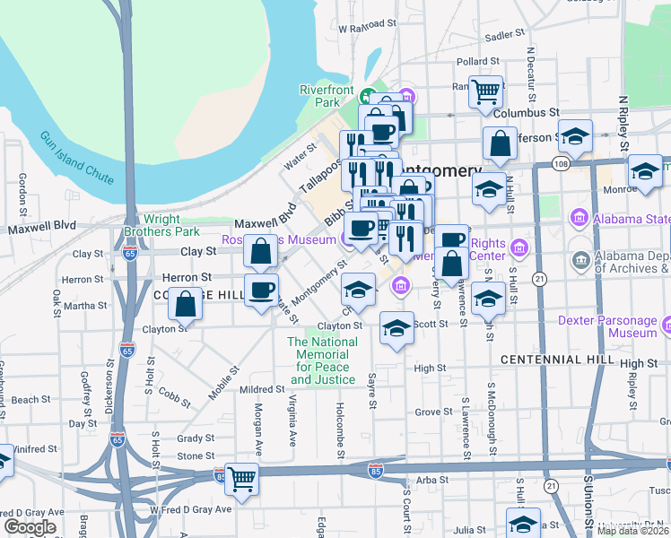map of restaurants, bars, coffee shops, grocery stores, and more near Montgomery Street in Montgomery