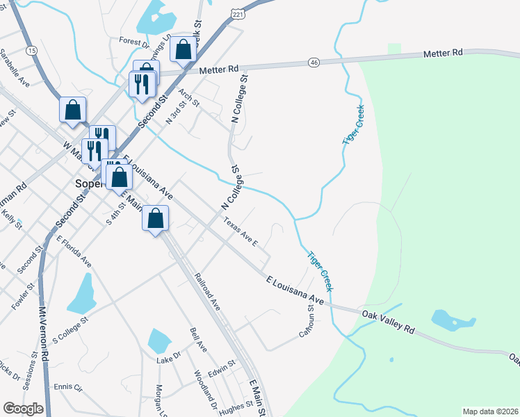 map of restaurants, bars, coffee shops, grocery stores, and more near 1332 Varnedo Street in Soperton
