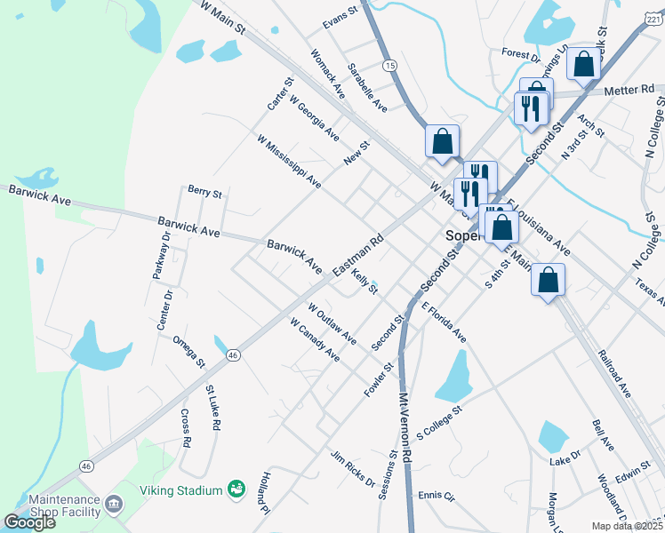 map of restaurants, bars, coffee shops, grocery stores, and more near 7471 Eastman Road in Soperton