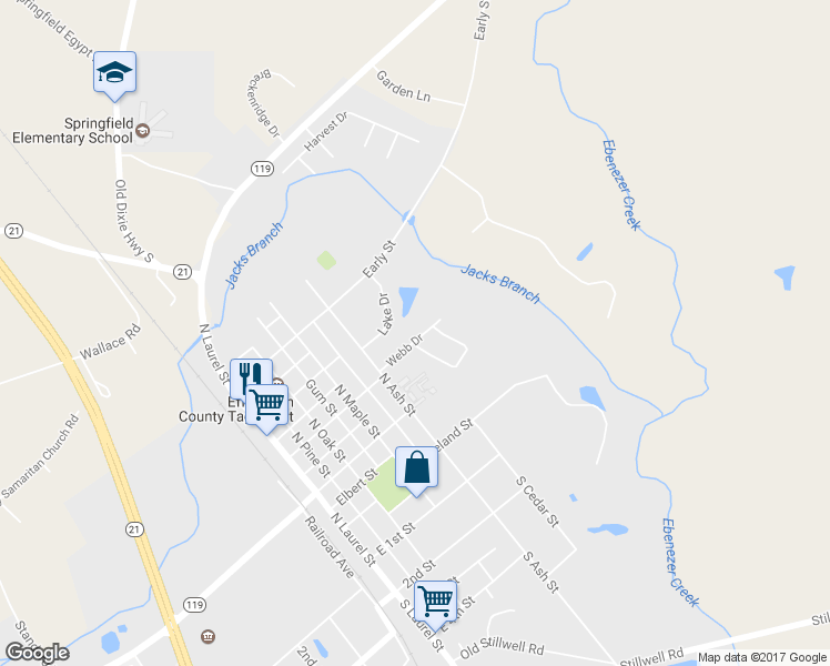 map of restaurants, bars, coffee shops, grocery stores, and more near 116 Webb Drive in Springfield
