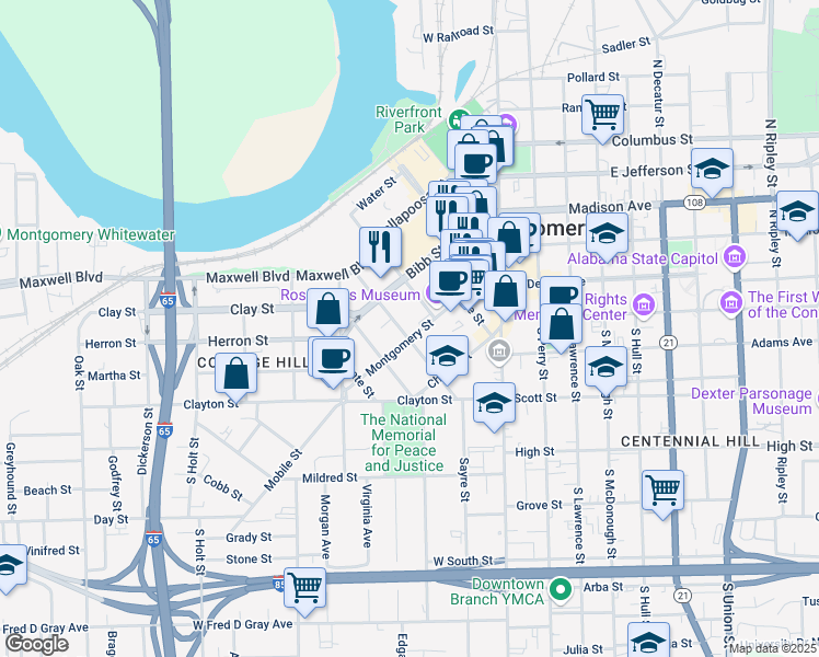 map of restaurants, bars, coffee shops, grocery stores, and more near 344 Montgomery Street in Montgomery