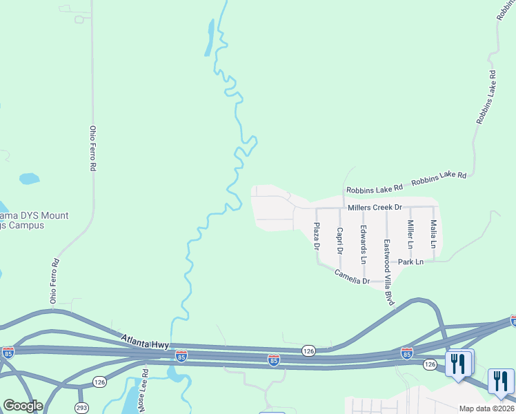 map of restaurants, bars, coffee shops, grocery stores, and more near 313 Millers Creek Drive in Montgomery