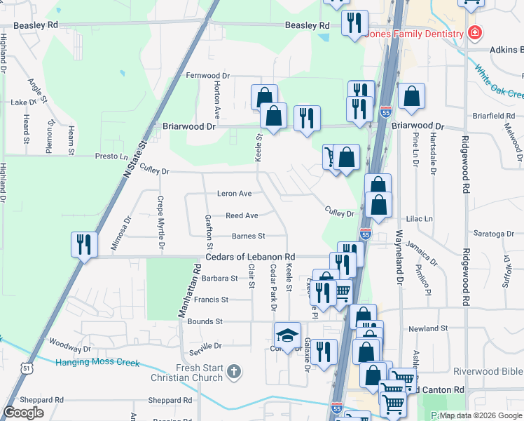 map of restaurants, bars, coffee shops, grocery stores, and more near 376 Reed Avenue in Jackson