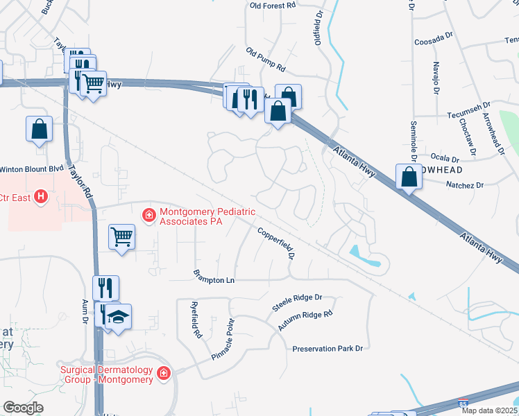 map of restaurants, bars, coffee shops, grocery stores, and more near 8518 Wexford Trce in Montgomery