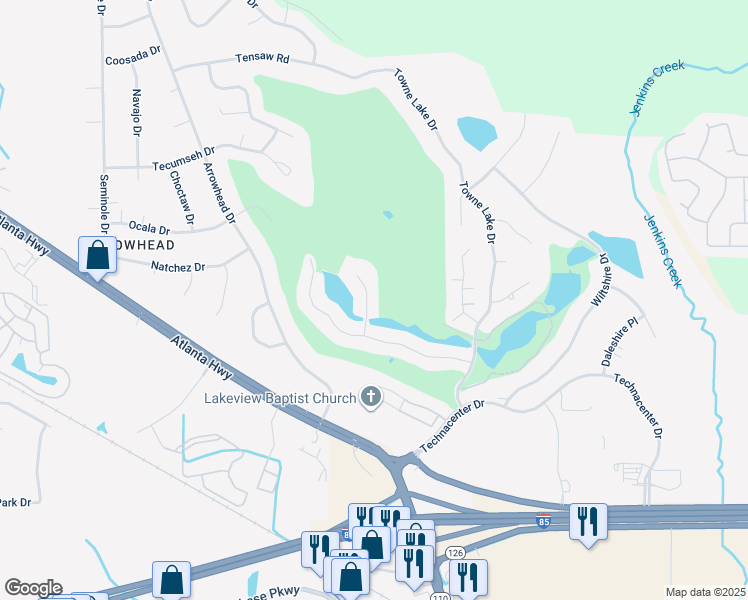 map of restaurants, bars, coffee shops, grocery stores, and more near 334 Green Chase Circle in Montgomery