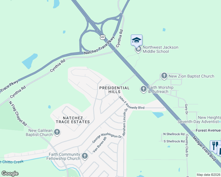 map of restaurants, bars, coffee shops, grocery stores, and more near 3809 John F Kennedy Boulevard in Jackson