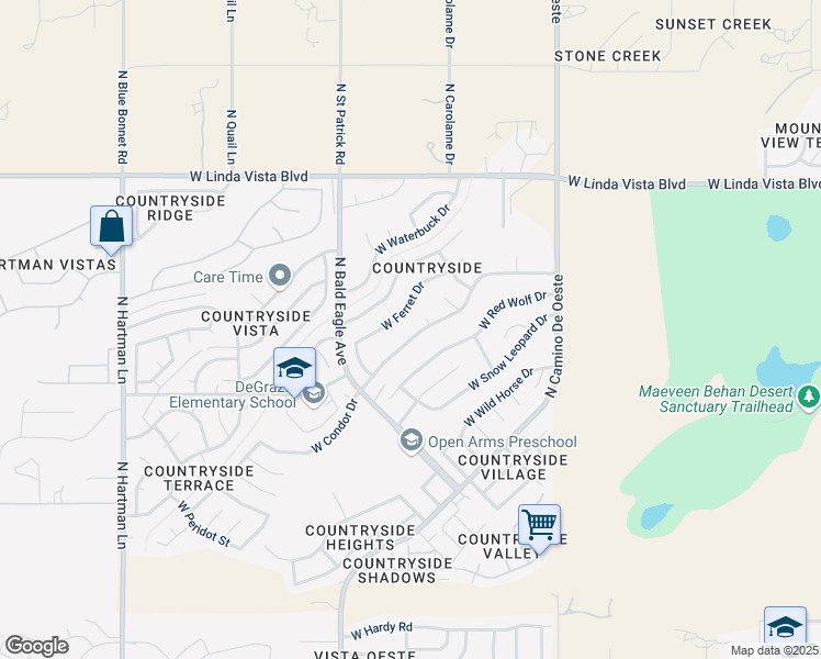 map of restaurants, bars, coffee shops, grocery stores, and more near 4860 West Condor Drive in Tucson