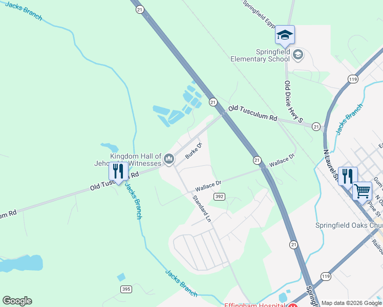 map of restaurants, bars, coffee shops, grocery stores, and more near 213 Old Tusculum Road in Springfield