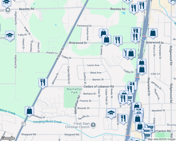 map of restaurants, bars, coffee shops, grocery stores, and more near 310 Reed Avenue in Jackson