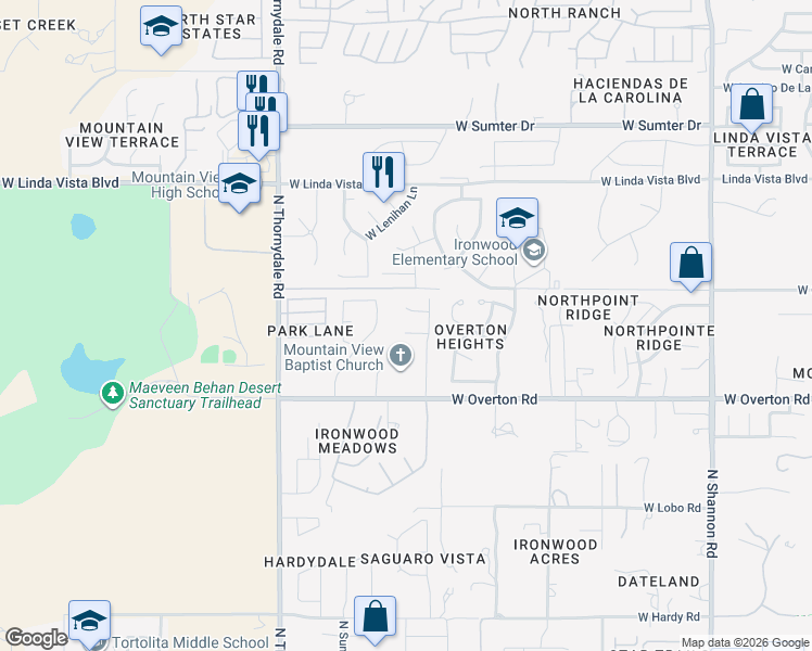map of restaurants, bars, coffee shops, grocery stores, and more near 3540 West Shalako Place in Tucson