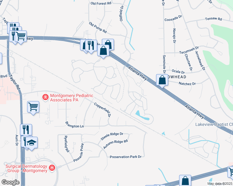 map of restaurants, bars, coffee shops, grocery stores, and more near 836 Somerset Drive in Montgomery