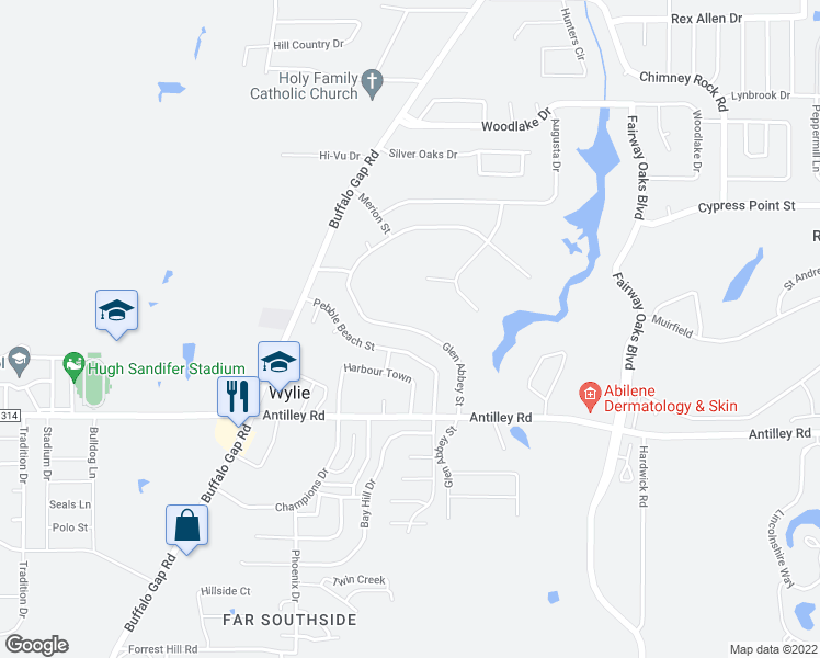 map of restaurants, bars, coffee shops, grocery stores, and more near 78 Glen Abbey Street in Abilene