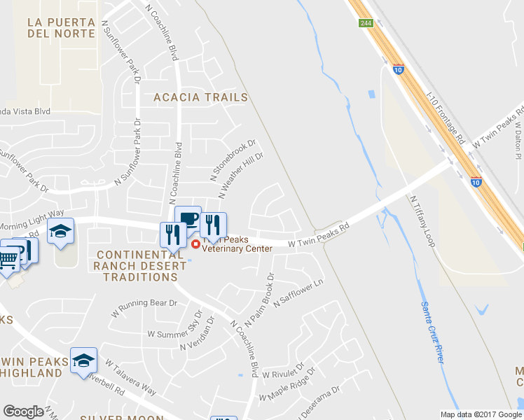 map of restaurants, bars, coffee shops, grocery stores, and more near 7352 West Clear Canyon Drive in Tucson