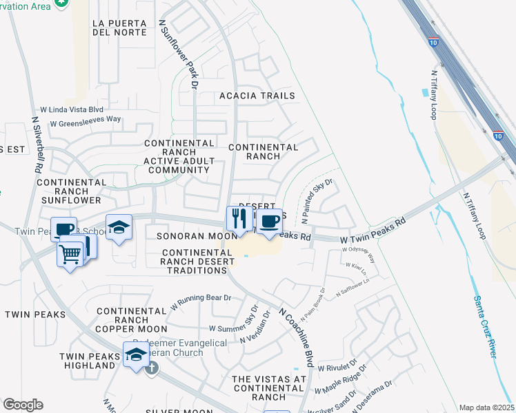 map of restaurants, bars, coffee shops, grocery stores, and more near 9319 North Indian Summer Drive in Tucson