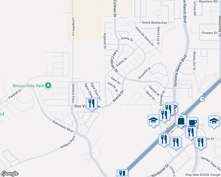 map of restaurants, bars, coffee shops, grocery stores, and more near 3658 Malachite Avenue in Las Cruces