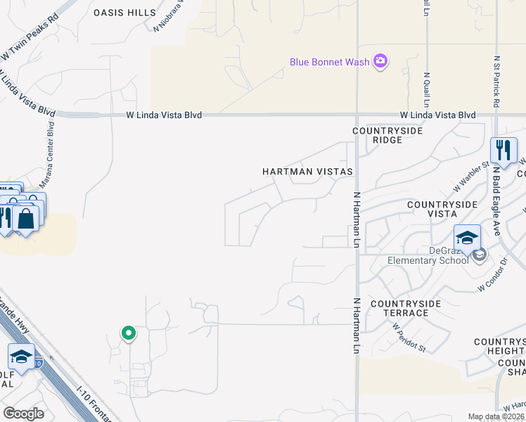 map of restaurants, bars, coffee shops, grocery stores, and more near 5631 West Copperhead Drive in Tucson