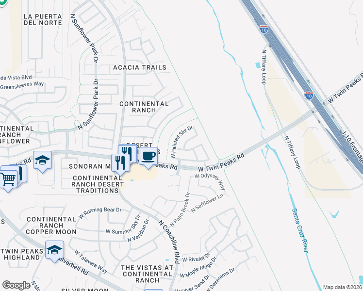 map of restaurants, bars, coffee shops, grocery stores, and more near 7352 West Clear Canyon Drive in Tucson