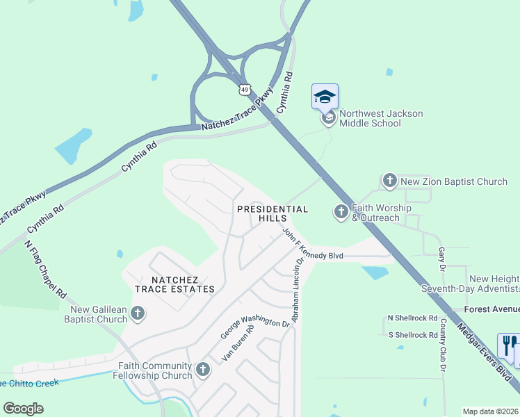 map of restaurants, bars, coffee shops, grocery stores, and more near 3809 John F Kennedy Boulevard in Jackson