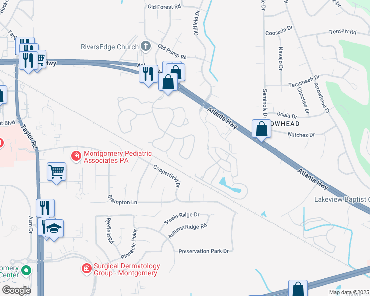 map of restaurants, bars, coffee shops, grocery stores, and more near 954 Somerset Drive in Montgomery