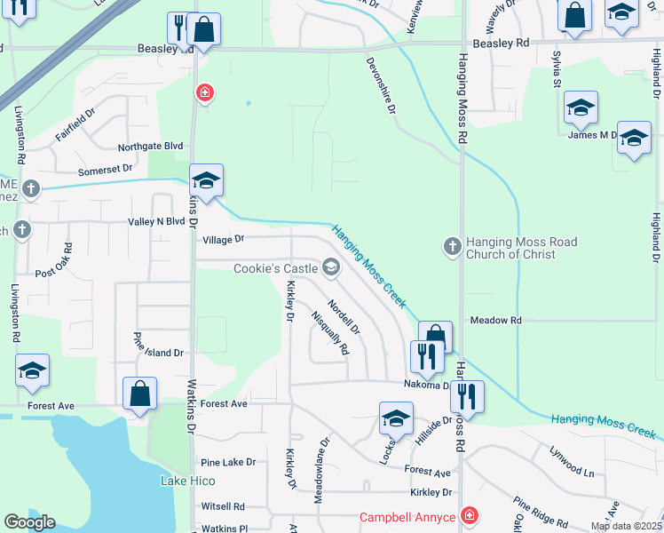 map of restaurants, bars, coffee shops, grocery stores, and more near 4668 Norway Drive in Jackson