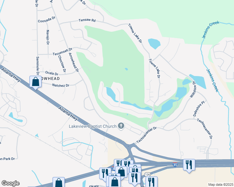 map of restaurants, bars, coffee shops, grocery stores, and more near 334 Green Chase Circle in Montgomery