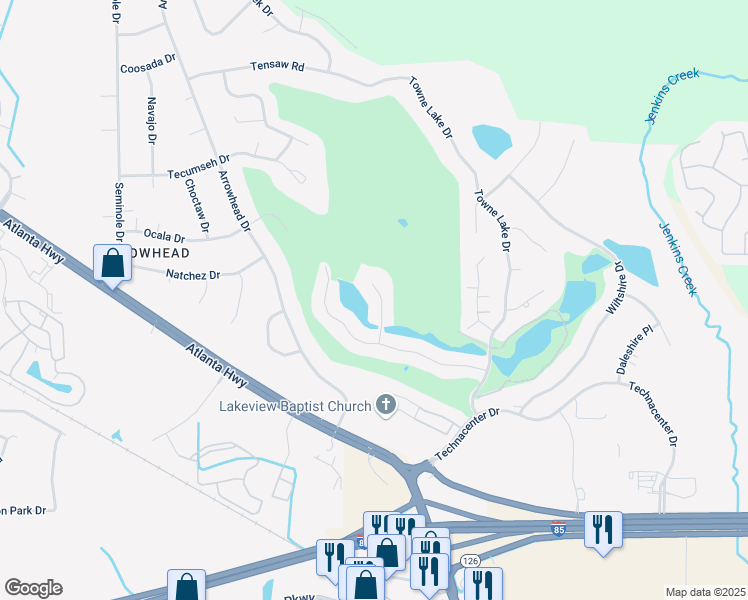 map of restaurants, bars, coffee shops, grocery stores, and more near 334 Green Chase Circle in Montgomery