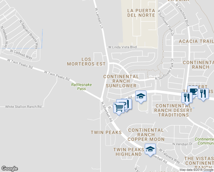map of restaurants, bars, coffee shops, grocery stores, and more near 9339 North Whispering Shadows Way in Tucson