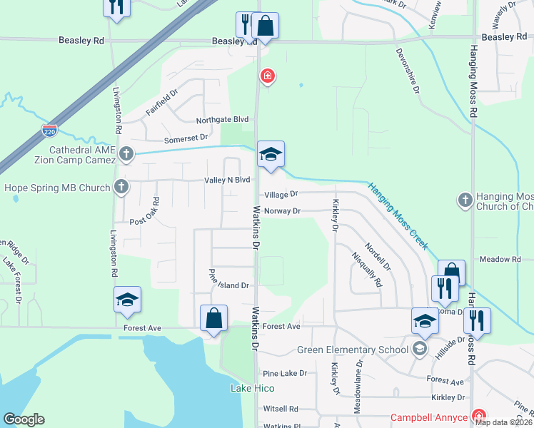 map of restaurants, bars, coffee shops, grocery stores, and more near 4759 Norway Drive in Jackson
