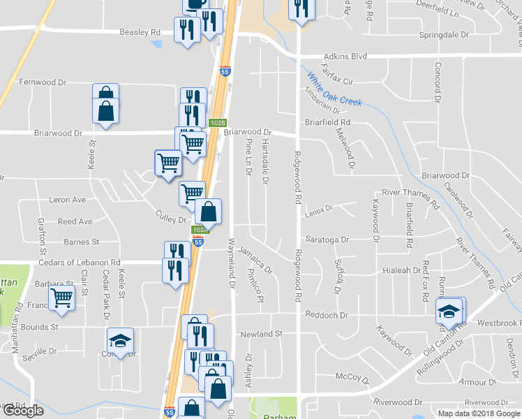 map of restaurants, bars, coffee shops, grocery stores, and more near 5421 Hartsdale Drive in Jackson
