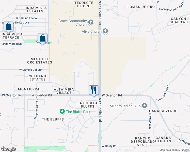 map of restaurants, bars, coffee shops, grocery stores, and more near 9350 North La Cholla Boulevard in Tucson