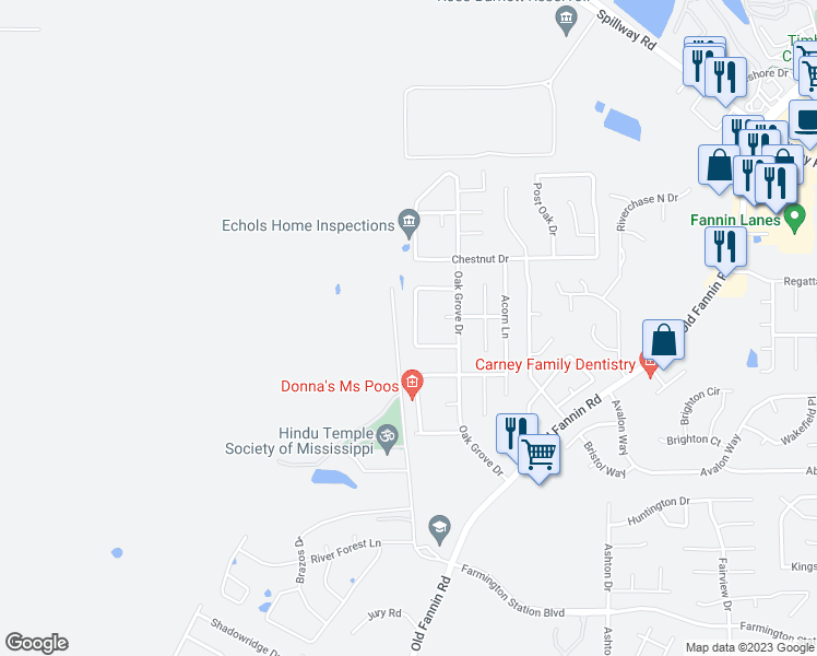 map of restaurants, bars, coffee shops, grocery stores, and more near 321 White Oak Drive in Brandon